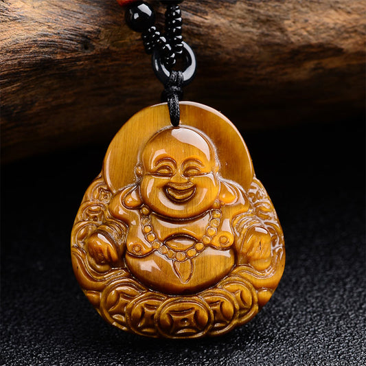 Buddha Energy Necklace Tiger's Eye Laughing Buddha Blessing Necklace