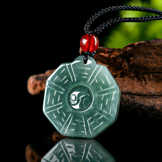 Jade  Natural Jade FengShui Bagua Yin Yang Prosperity Necklace Pendant