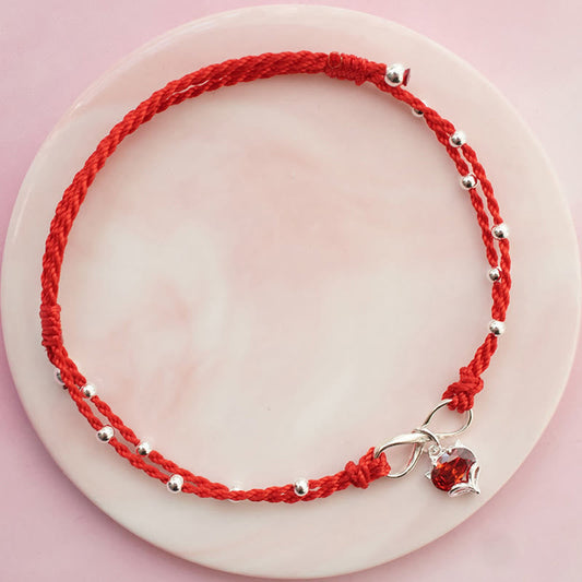Ancient Tibetan Buddhist Red String Tradition  Love Heart Infinity Symbol Braided String Anklet