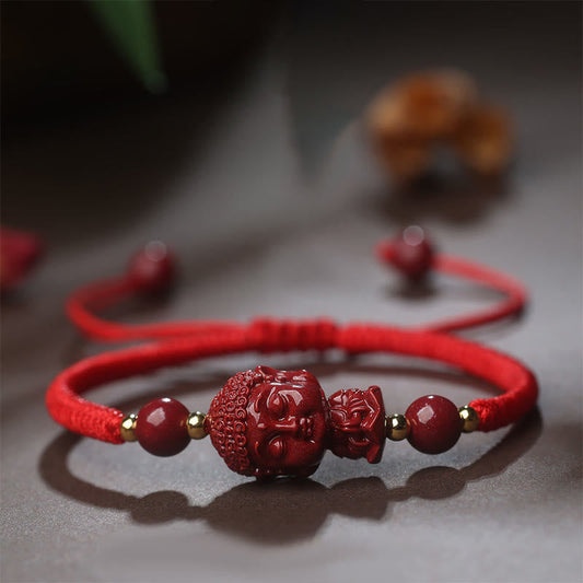 Ancient Tibetan Buddhist Red String Tradition  Chinese Zodiac Natal Buddha Cinnabar Amulet Blessing String Bracelet