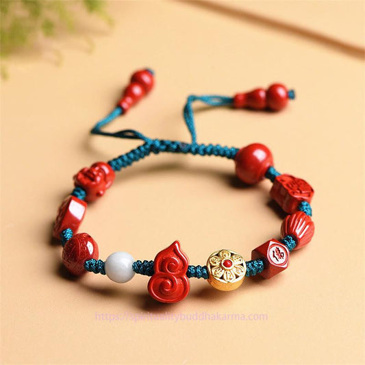 Spirituality Natural Cinnabar Gourd Om Mani Padme Hum Laughing Buddha Blessing String Bracelet