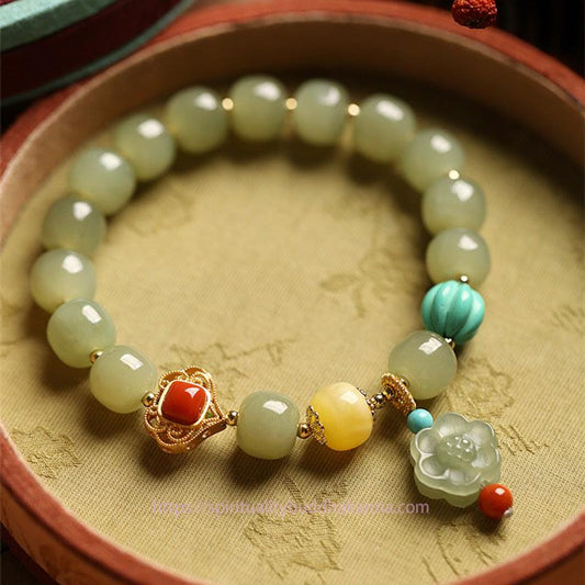 Jade  Jade Amber Lotus Bead Luck Bracelet