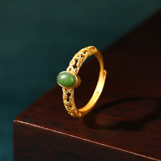 Jade  Auspicious Cloud Pattern Cyan Jade Luck Adjustable Ring