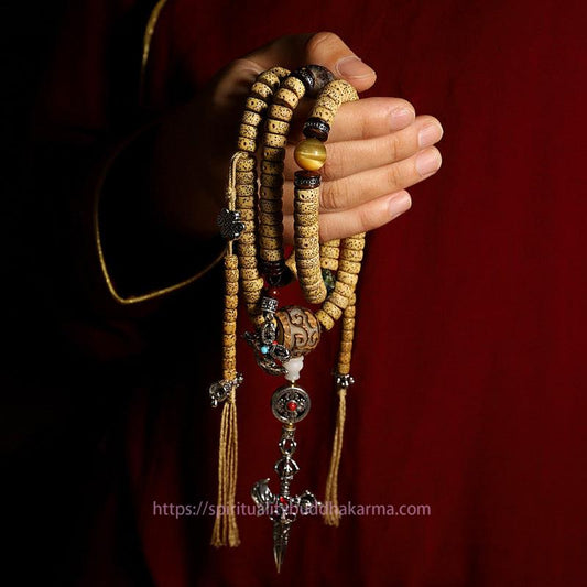 Spirituality Buddha Karma Tibet 108 Mala Beads Bodhi Seed Cross Vajra Dharma Wheel PiXiu Wealth Bracelet