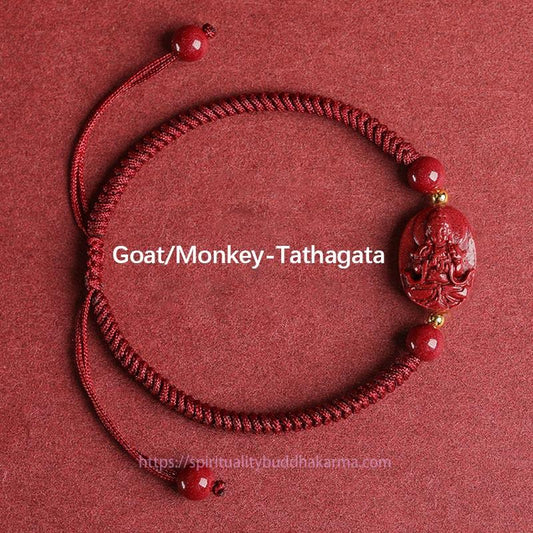 Ancient Tibetan Buddhist Red String Tradition  Chinese Zodiac Natal Buddha Cinnabar Keep Away Evil Spirits Rope Bracelet