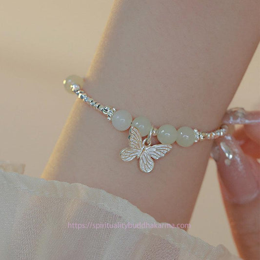 Jade  925 Sterling Silver Natural Hetian Jade Luck Butterfly Charm Bracelet
