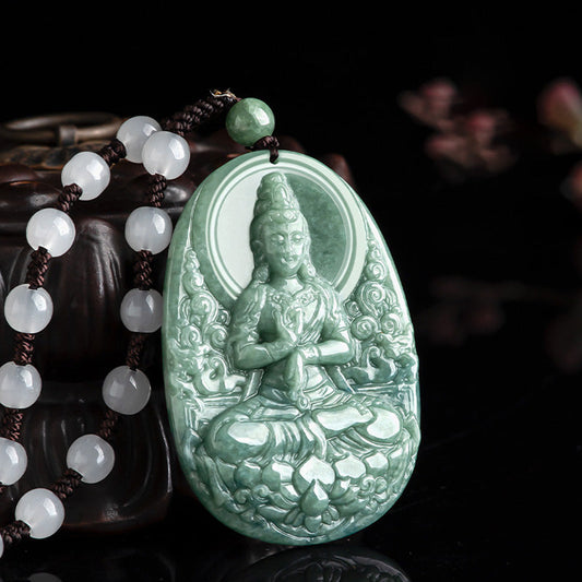 Jade  Natural Jade Avalokitesvara Amulet Wealth Necklace Pendant