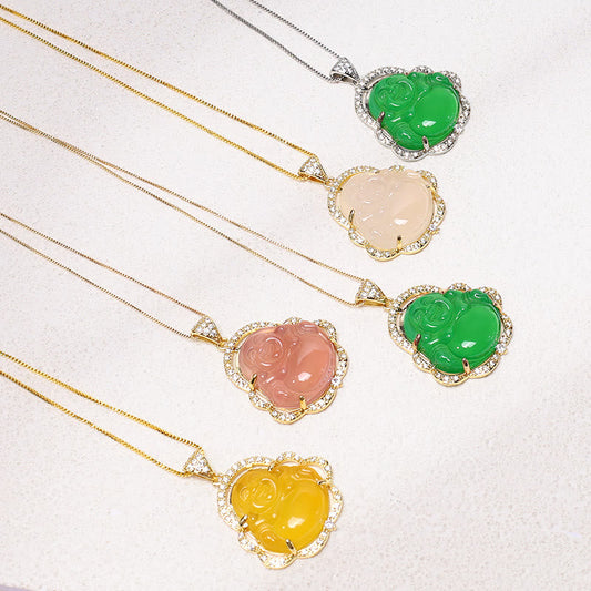 Jade  Good Luck Laughing Buddha Necklace