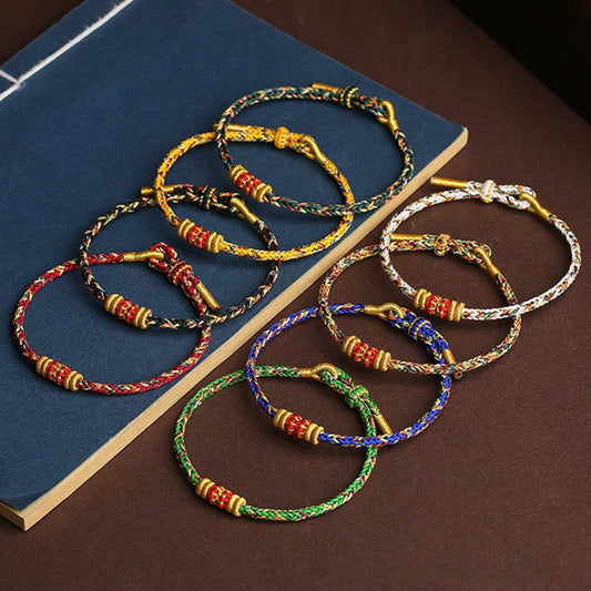 Ancient Tibetan Buddhist Red String Tradition  Handmade Colorful Rope King Kong Knot Braided Luck Bracelet