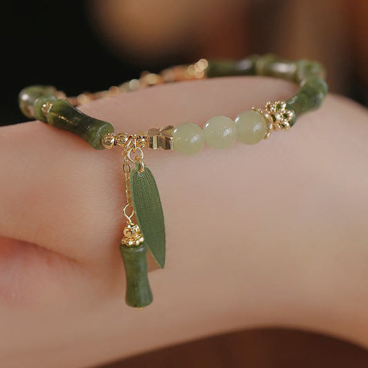 Jade  Jade Bamboo Leaf Lily Of The Valley Pattern Luck Abundance Bracelet