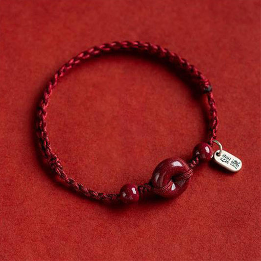 Spirituality Buddha Karma Handmade Cinnabar Peace Buckle Safe and Healthy Charm Blessing String Bracelet Anklet