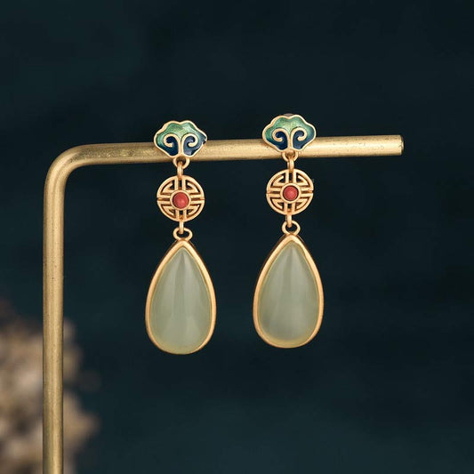 Jade  FengShui Jade Double Happiness Fortune Earrings