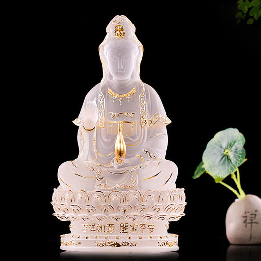 Spirituality Kwan Yin Avalokitesvara Handmade Figurine Liuli Crystal Art Piece Wealth Statue Home Offering Decoration