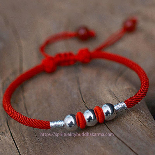 Ancient Tibetan Buddhist Red String Tradition  925 Sterling Silver Lucky Bead Protection Red String Bracelet