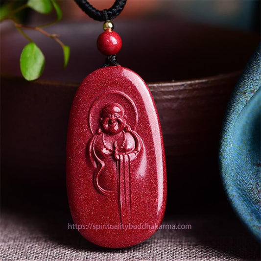 Spirituality Laughing Buddha Yin Yang Chinese Zodiac Gourd Natural Cinnabar Blessing Necklace Pendant