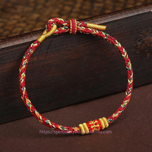 Ancient Tibetan Buddhist Red String Tradition  Handmade Colorful Rope King Kong Knot Braided Luck Bracelet