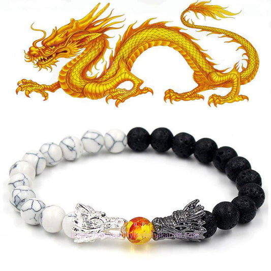 Golden Energy Citrine White Turquoise Lava Rock Dragon Blessing Beaded Bracelet