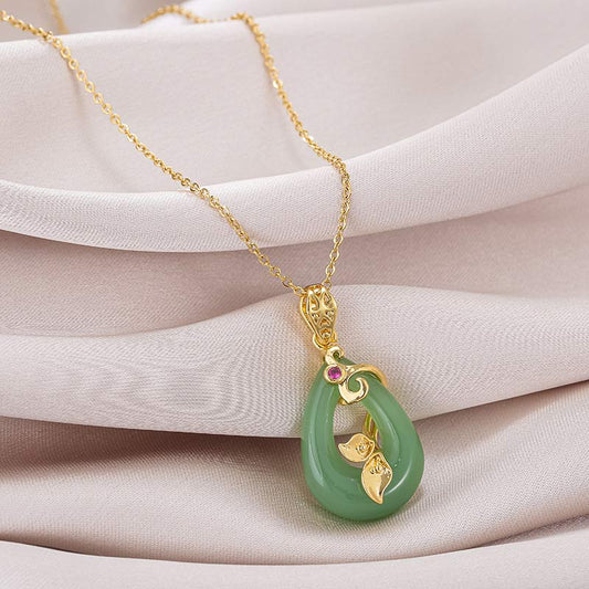 Jade  Jade Oval Pattern Blessing Fortune Necklace Pendant
