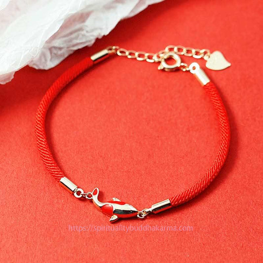 Ancient Tibetan Buddhist Red String Tradition  Copper Koi Fish Wealth Necklace Pendant Red Rope Bracelet Earrings Set