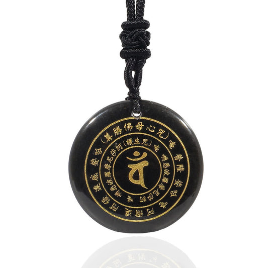 Spirituality Buddha Karma Vairocana Tathagata Sanskrit Mantra Various Crystal Black Obsidian Green Aventurine Strength Necklace Pendant