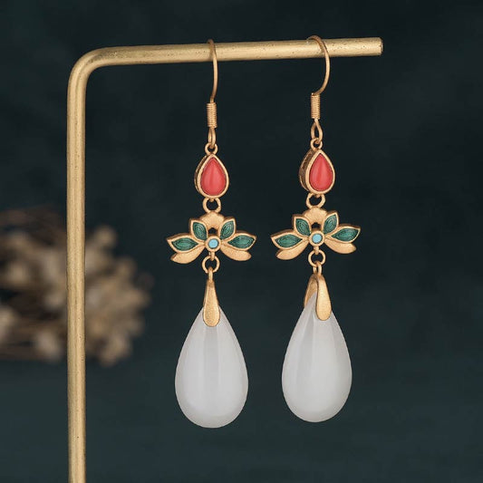 Jade  FengShui White Jade Luck Drop Earrings