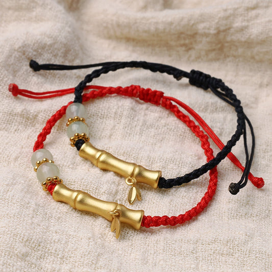 Ancient Tibetan Buddhist Red String Tradition  Bamboo Design Luck Strength Braided Bracelet