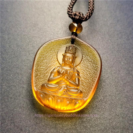 Buddha Energy Necklace Chinese Zodiac Natal Buddha Blessing Liuli Crystal Compassion Necklace Pendant