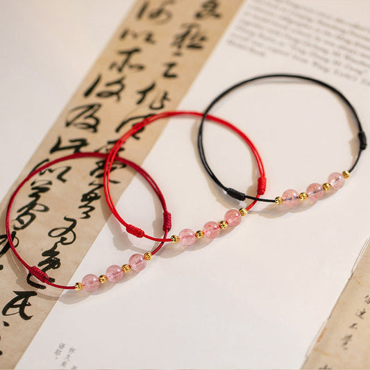 Ancient Tibetan Buddhist Red String Tradition  Strawberry Crystal Beads Luck Red String Anklet
