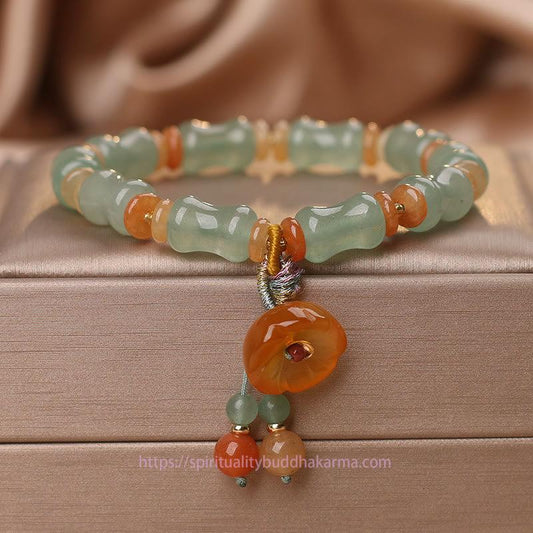 Jade  Natural Jade Bamboo Flower Pattern Luck Bracelet