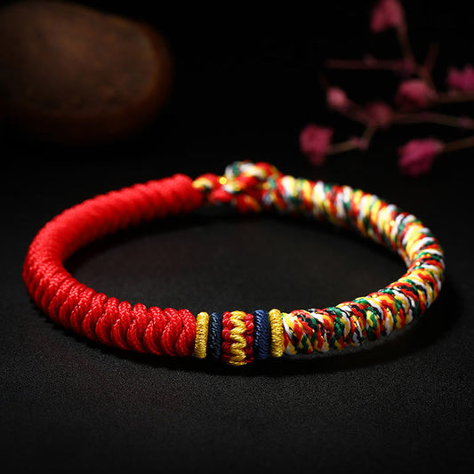 Ancient Tibetan Buddhist Red String Tradition  Tibetan Handmade Multicolored Thread King Kong Knot Strength Braid String Bracelet