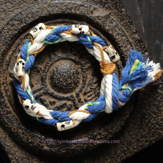 Ancient Tibetan Buddhist Red String Tradition  Tibetan Zakiram Goddess of Wealth Bead Engraved Handmade Luck Bracelet