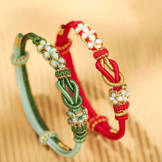 Ancient Tibetan Buddhist Red String Tradition  Handmade Peach Blossom Knot Eight Thread Peace Knot Luck Protection Bracelet