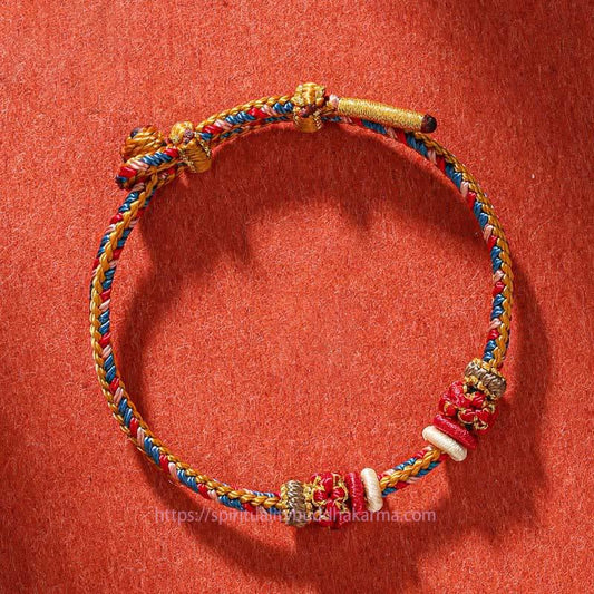 Ancient Tibetan Buddhist Red String Tradition  Handmade Dunhuang Color Luck Braid String Bracelet