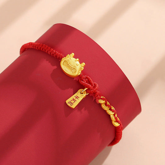 Ancient Tibetan Buddhist Red String Tradition  Handmade 925 Sterling Silver Year of the Dragon Gold Copper Coin Luck Bracelet