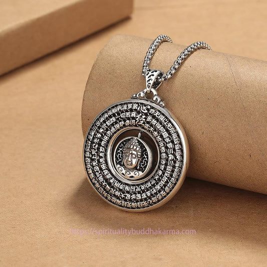 Buddha Energy Necklace Heart Sutra Buddha Carved Peace Buckle Design Serenity Rotatable Necklace Pendant