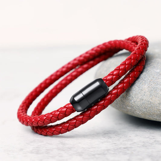 Ancient Tibetan Buddhist Red String Tradition  Genuine Leather Red String Protection Magnetic Buckle Bracelet