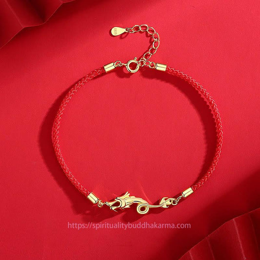 Ancient Tibetan Buddhist Red String Tradition  925 Sterling Silver Luck Year of the Dragon Red String Chain Bracelet