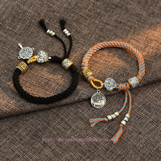 Ancient Tibetan Buddhist Red String Tradition  Handmade Tibetan Om Mani Padme Hum Fu Character Luck Fortune Braided Bracelet