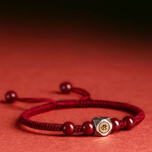 Ancient Tibetan Buddhist Red String Tradition  925 Sterling Silver Chinese Zodiac Natal Buddha Cinnabar Calm Bracelet