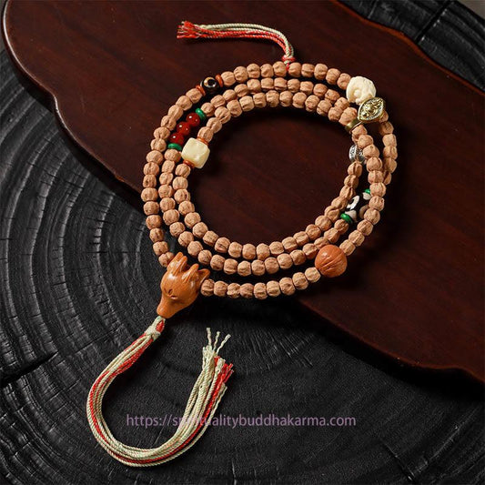 Spirituality Buddha Karma 108 Beads Bodhi Seed Red Agate Deer Head Wisdom Mala Bracelet
