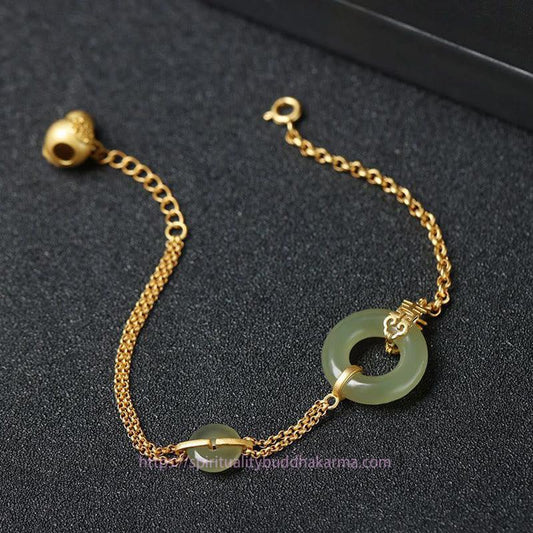 Jade  Round Jade Peace Buckle Gourd Fu Character Auspicious Prosperity Chain Bracelet