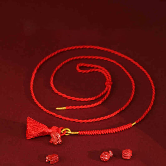 Tibetan Knot Protection Natural Cinnabar Dragon Blessing Red String Belly Chain