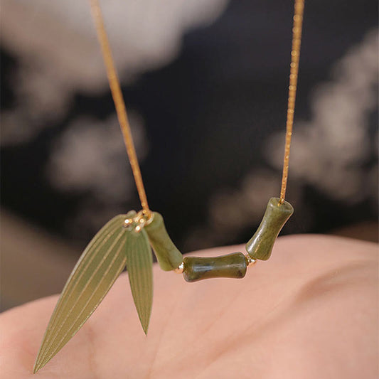 Jade  Bamboo Leaf Jade Design Wealth Necklace Pendant