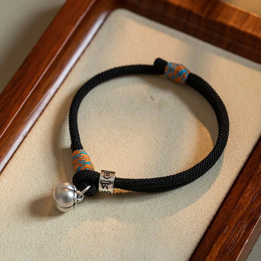 Ancient Tibetan Buddhist Red String Tradition  925 Sterling Silver Tibetan Handmade Om Mani Padme Hum Persimmon Charm Luck Protection Braided Bracelet