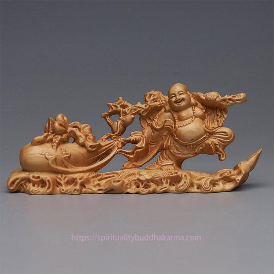 Spirituality Laughing Buddha Wood Engraving Home Decoration