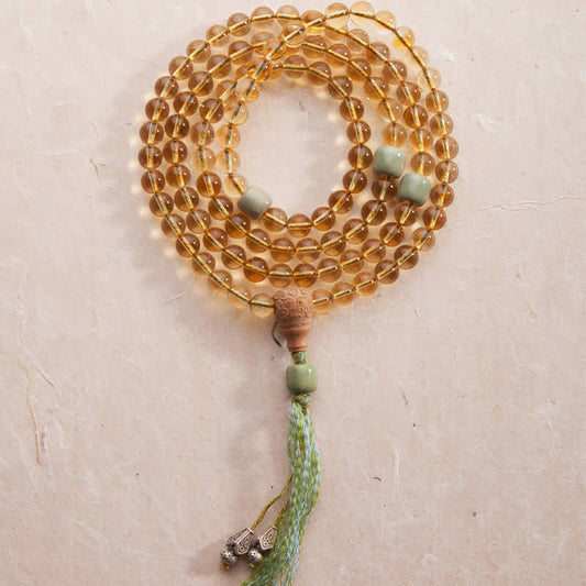 Golden Energy Citrine 108 Mala Beads 925 Sterling Silver Wealth Solar Plexus Chakra (Third Chakra) Sandalwood Turquoise Protection Prosperity Bracelet