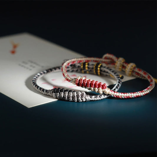 Ancient Tibetan Buddhist Red String Tradition  Tibetan Handmade Eight Thread Peace Knot Prayer Wheel Braided Protection Bracelet