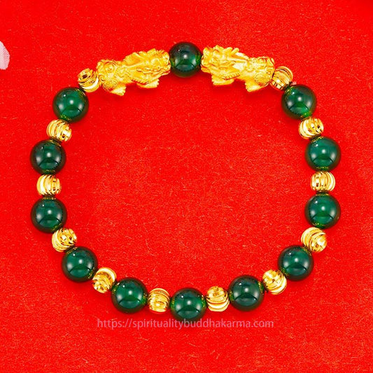 Jade  Electroplating Golden Double Pixiu Wealth Bracelet