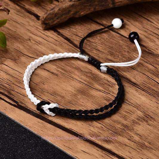 Ancient Tibetan Buddhist Red String Tradition  Handmade Black White Rope Braided Healing Bracelet