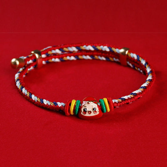 Ancient Tibetan Buddhist Red String Tradition  Colorful Rope Zongzi Pattern Fu Character Luck Handmade Bracelet